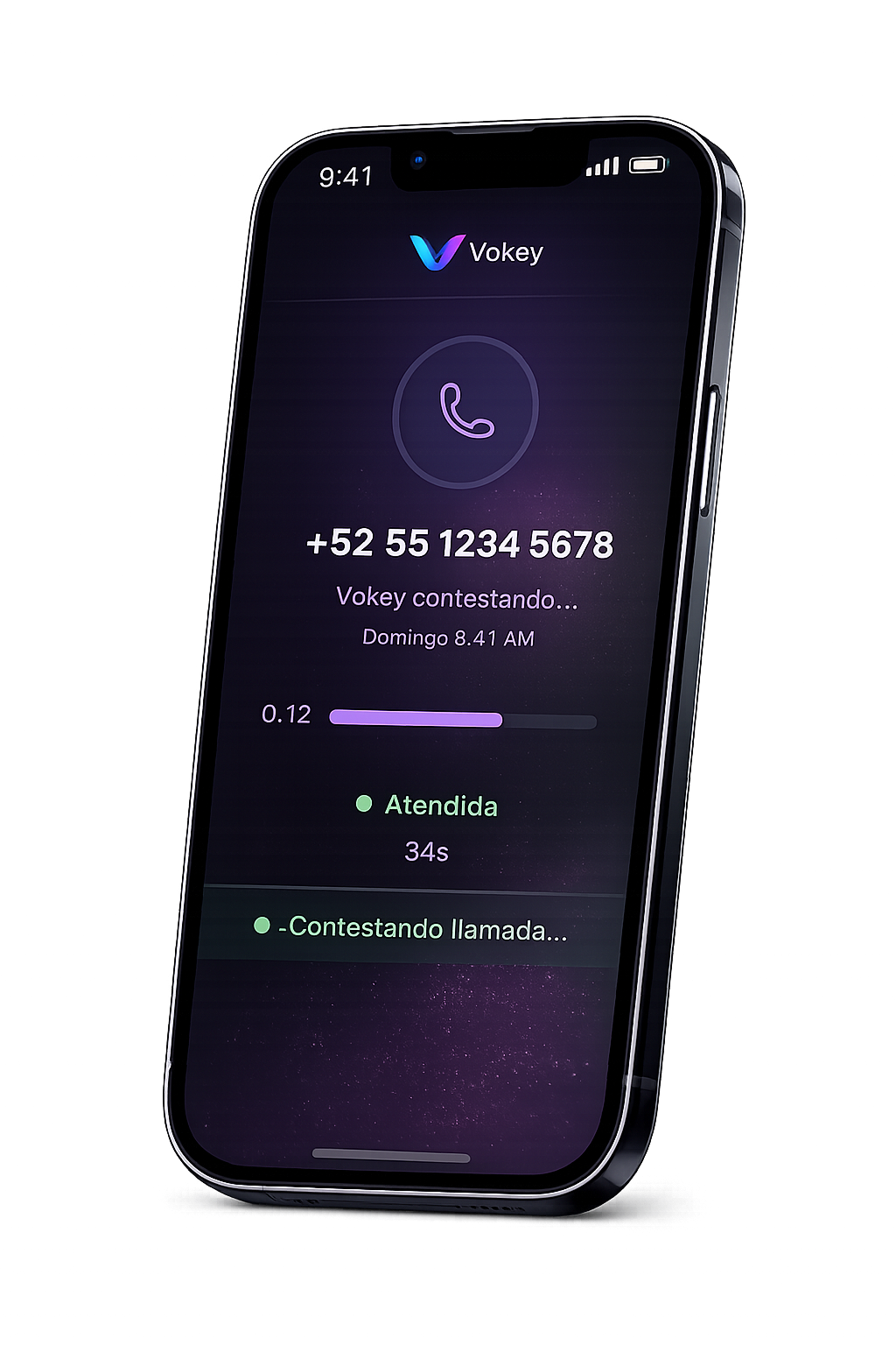 Vokey - Agente de voz IA atendiendo llamada